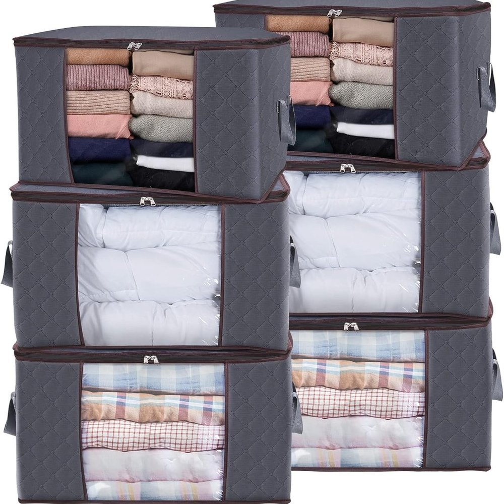 90L Large Storage Bags, 6 Pack Closet Organizers and Storage, Clothes Foldable
